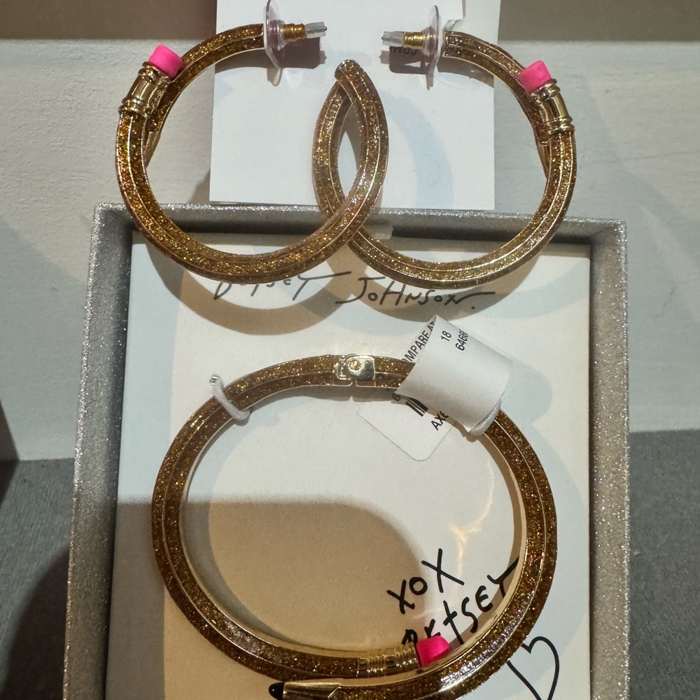 New Betsey Johnson Pencil Hoop Earrings ✏️ and bracelet set